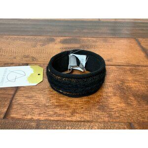 YSL Yves Saint Laurent Sequin Wool Cable Knit Black Bangle Bracelet Cuff